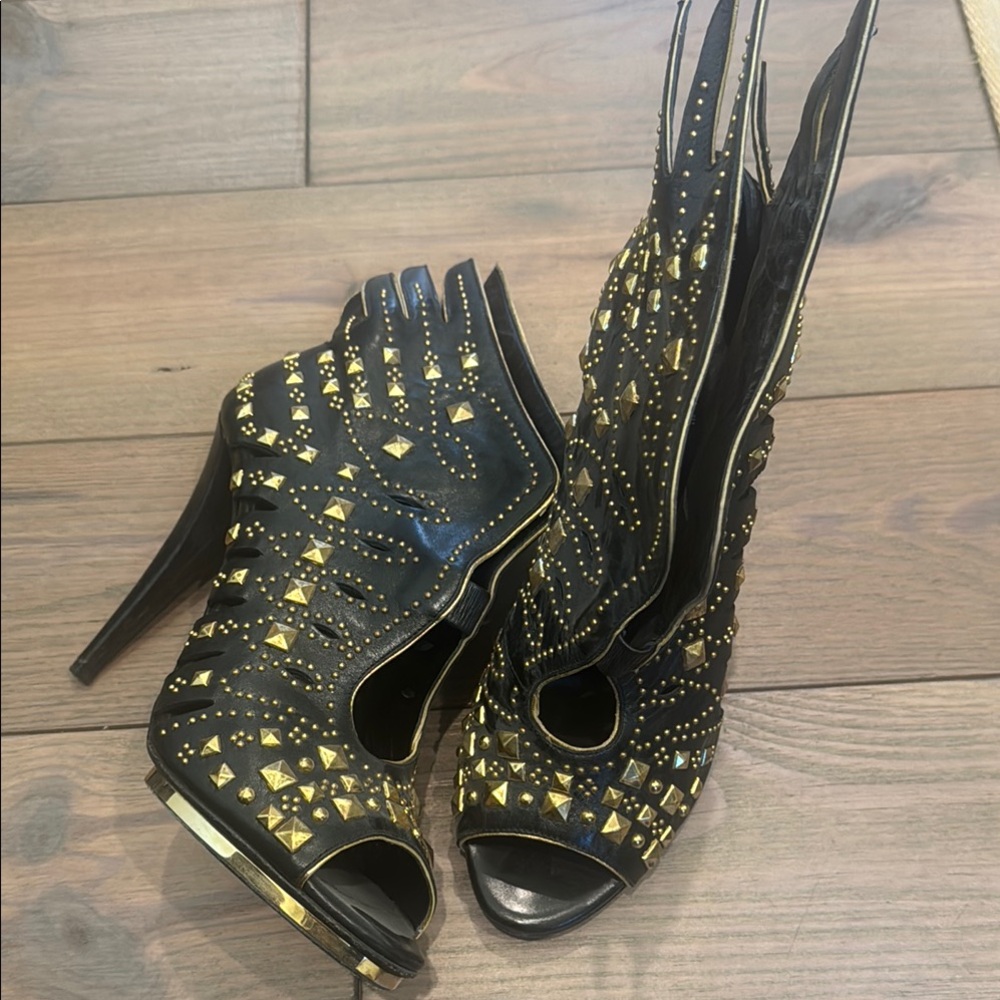 Studded Black and Gold Women's Heels